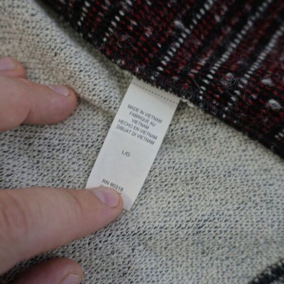 Lucky Brand Patchwork Heather Gray Red Cardigan Sweater Large Tweed Wool Acrylic - Picture 7 of 9